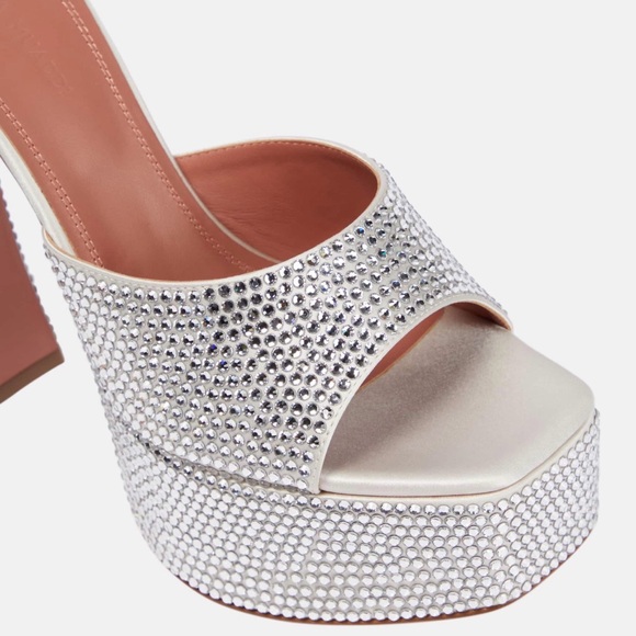 Amina Muaddi Silver Crystal Platform Heels - Picture 3 of 4